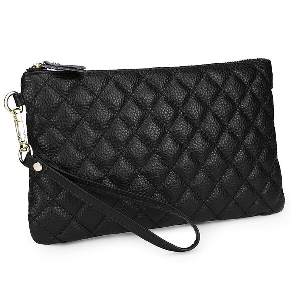 Genuine Leather Crossbody Bags for Women Wristlet- Crossbody Black Quilted - Picture 1 of 8